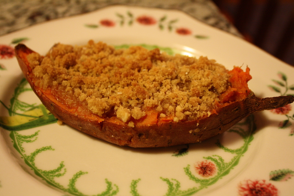 Twice Baked Sweet Potatoes With a Brown Sugar and Pecan Crumble