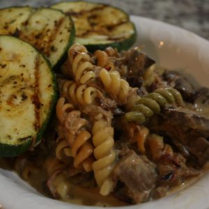 smoked beef stroganoff with grilled zucchini