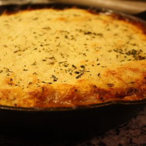 smoked Shepard's pie in cast iron pan